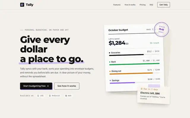Tally landing page made with Paper (Awesome Design Skills)