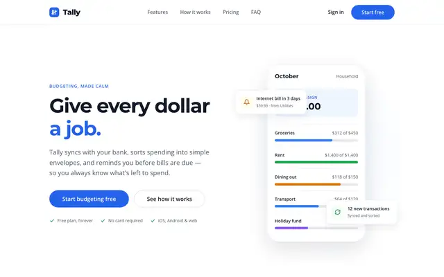 Tally landing page made with Spacious (Awesome Design Skills)