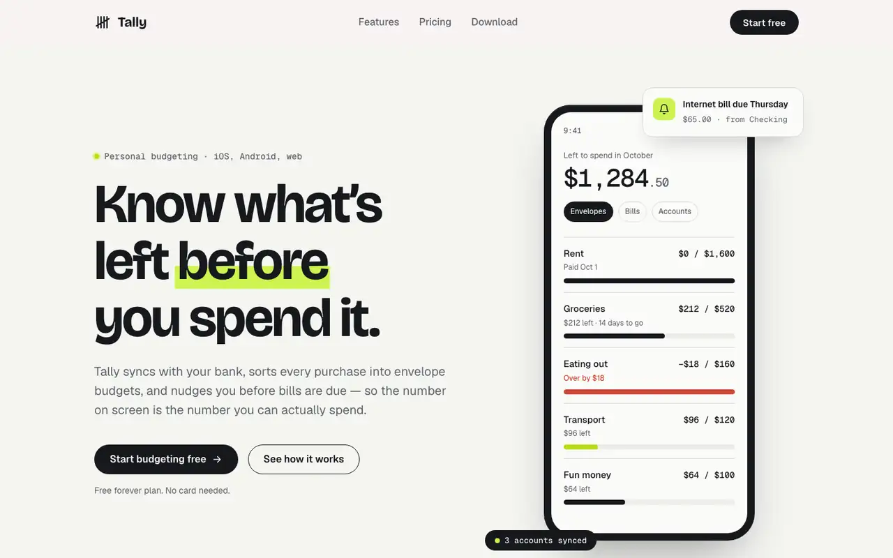 Tally landing page made with claude-design-system-prompt