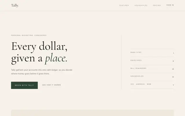 Tally landing page made with Quiet Luxury (Design Taste by Mustafa)