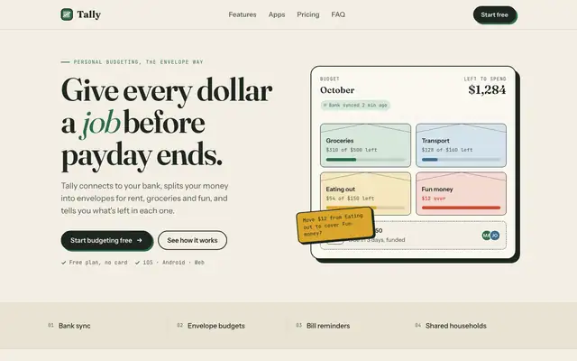 Tally landing page made with ECC Frontend Design Direction