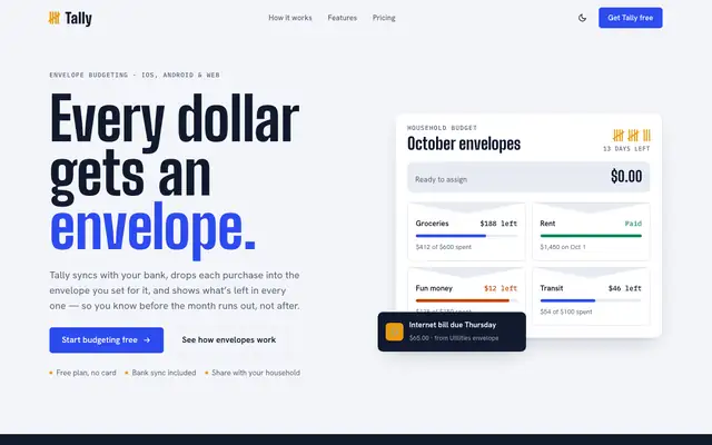 Tally landing page made with Design Artifact (Effective HTML)