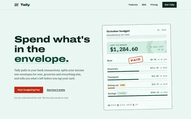 Tally landing page made with Frontend Design Deslop