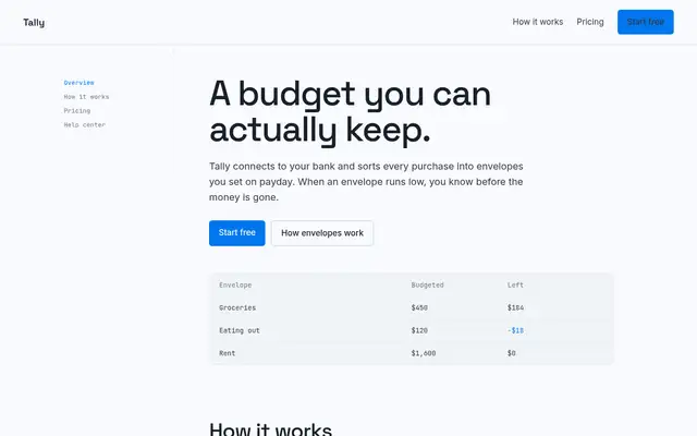Tally landing page made with Hallmark