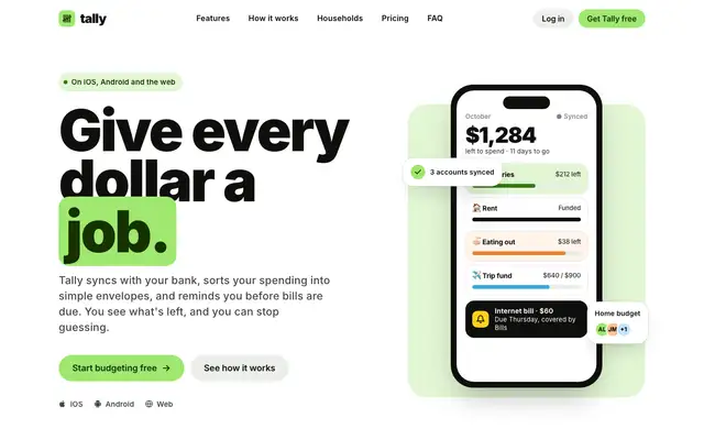 Tally landing page made with Popular Web Designs (Hermes Agent)