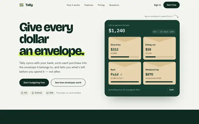 Tally landing page made with Huashu Design