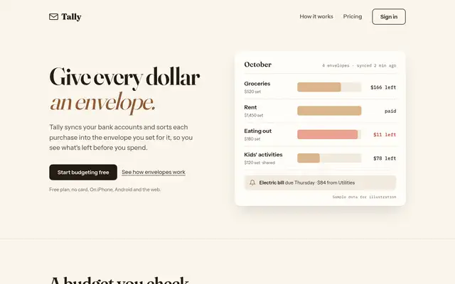 Tally landing page made with Impeccable