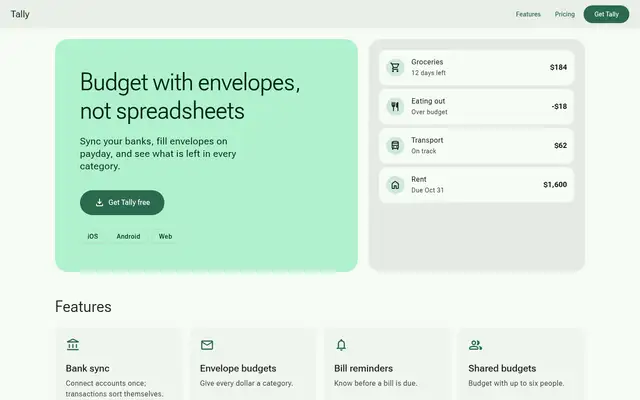 Tally landing page made with material-3-skill