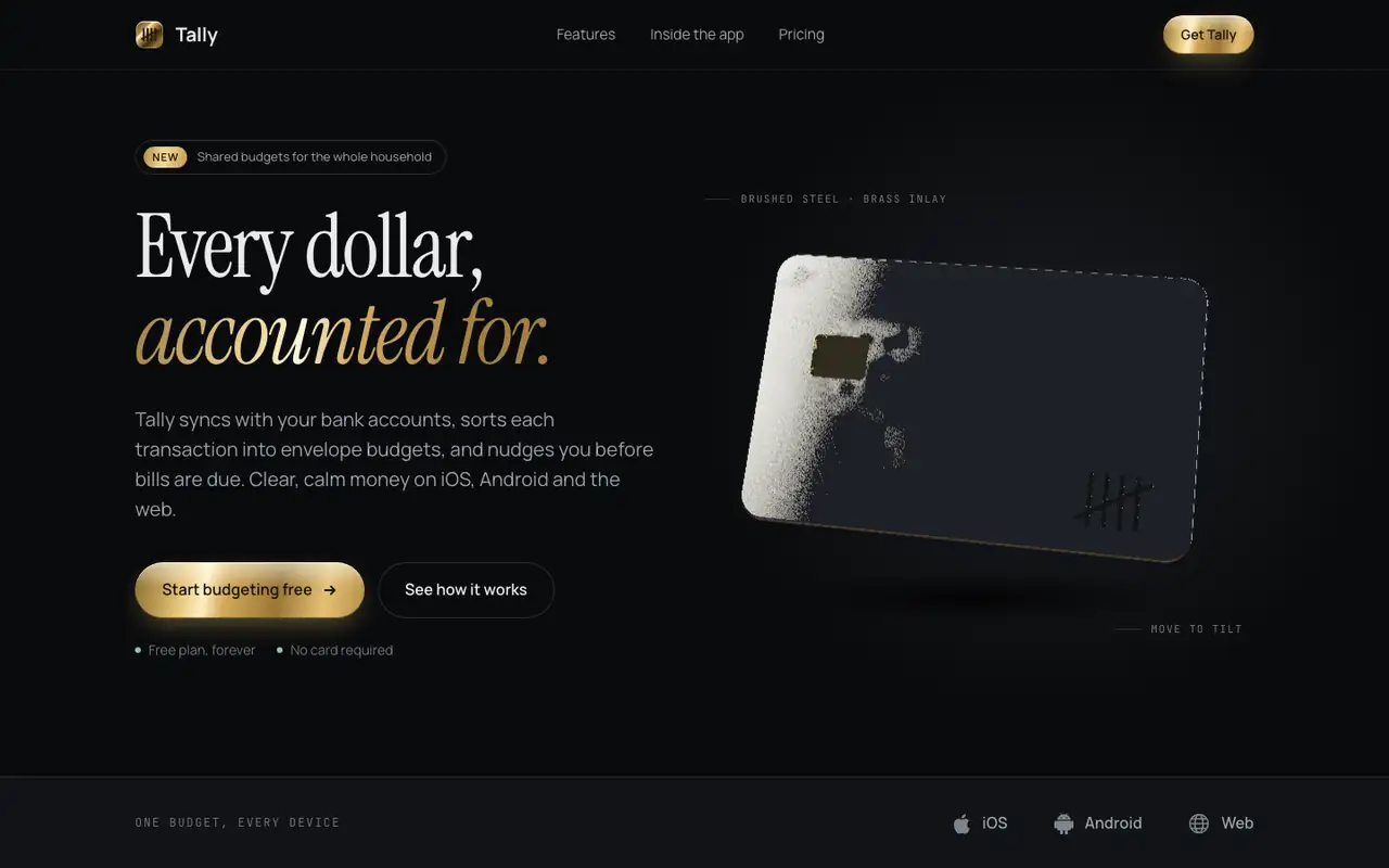 Tally landing page made with 3D Metal Material (Meng To)
