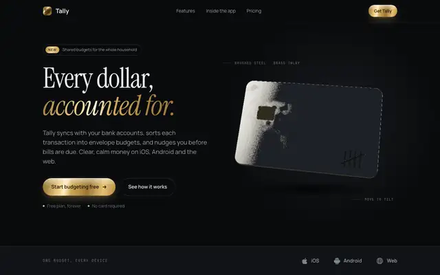 Tally landing page made with 3D Metal Material (Meng To)