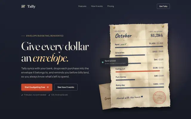 Tally landing page made with 3D Paper Material (Meng To)