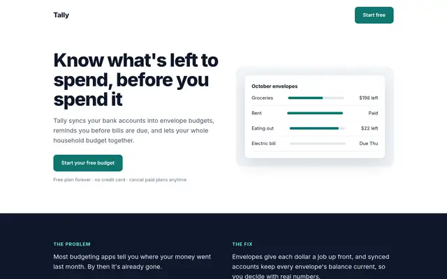 Tally landing page made with MengTo Skills (GSAP + web design)
