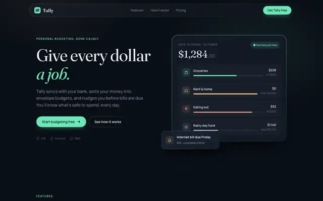 Tally landing page made with CSS Border Gradient (Meng To)
