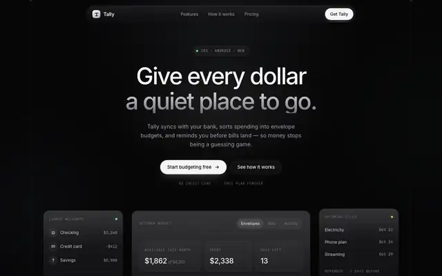 Tally landing page made with Dark Glass Clean Layout (Meng To)