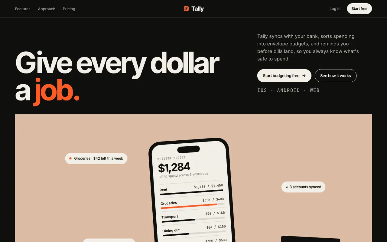 Tally landing page made with Editorial Portfolio Chapters (Meng To)