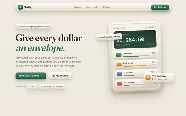 Tally landing page made with Skeuomorphic UI (Meng To)