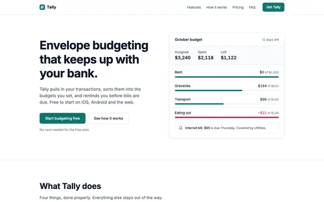 Tally landing page made with No Slop UI