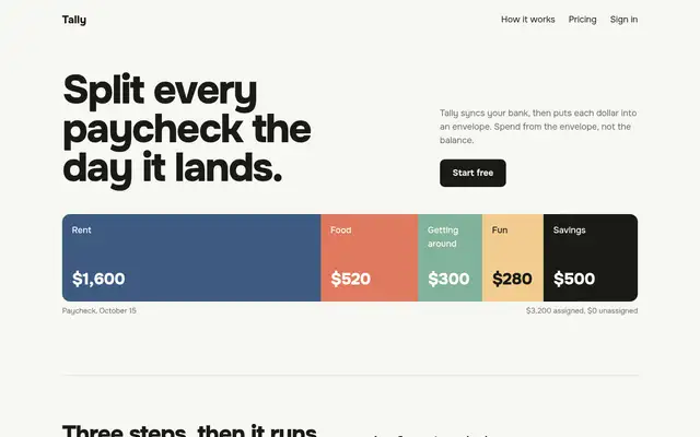 Tally landing page made with oil-ui