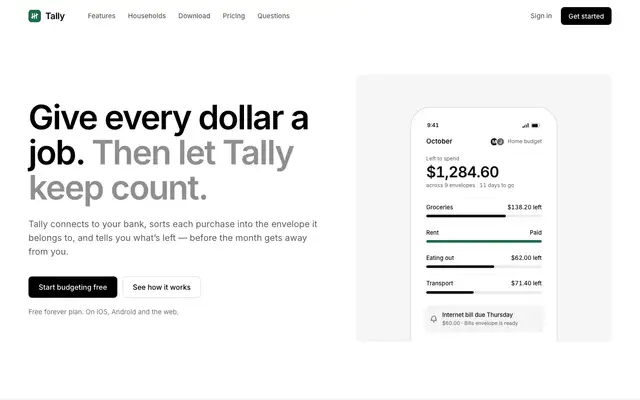 Tally landing page made with Scandinavian Design