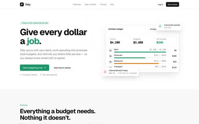 Tally landing page made with shadcn/ui (Stitch Skills)