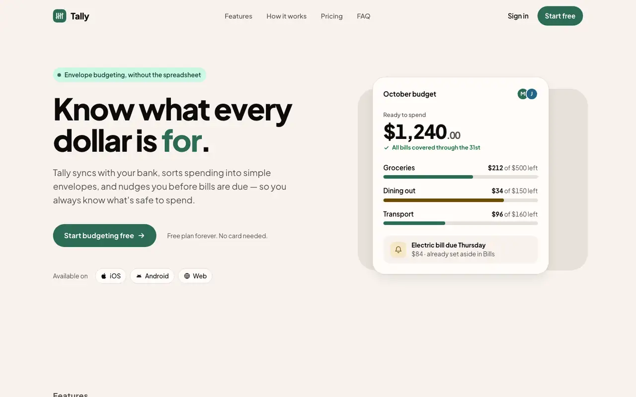 Tally landing page made with styleseed