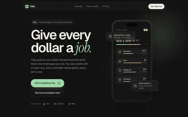 Tally landing page made with Supanova Design Engine