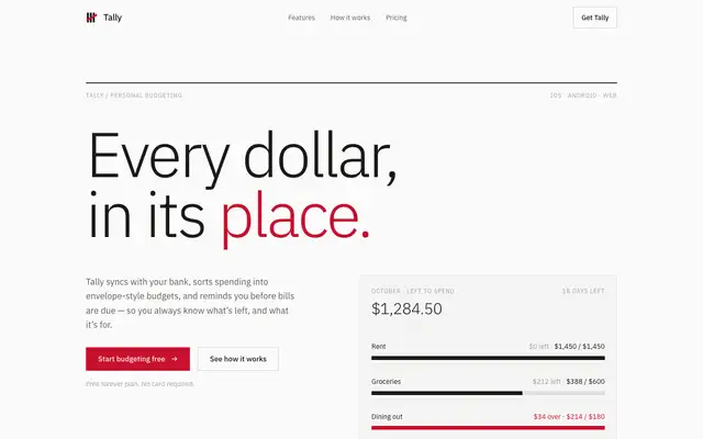 Tally landing page made with Swiss Design