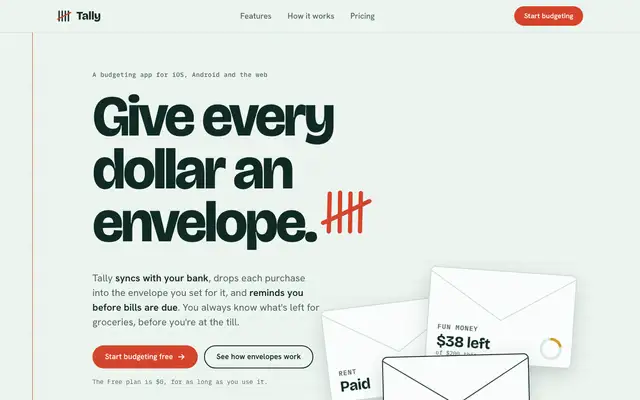Tally landing page made with Frontend Design UI/UX (ULPI)