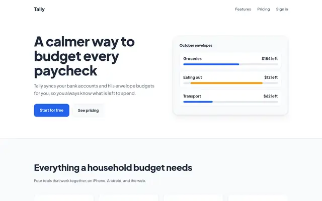 Tally landing page made with web-design (xiaopu-ai)