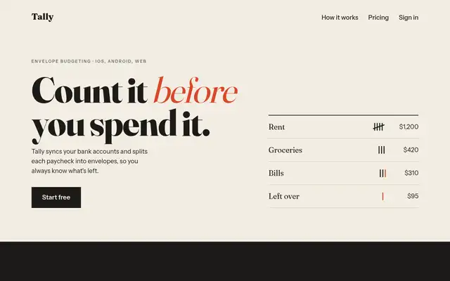 Tally landing page made with web-designer
